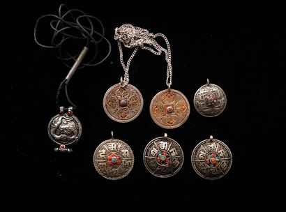 SET of 7 silver-plated Tibetan mandalas or...