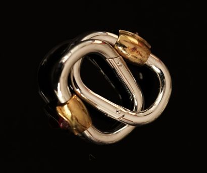YVES SAINT-LAURENT - Pair of oval steel and...