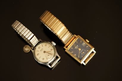 SET in steel and gilt metal comprising 2...