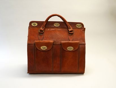 Sac de voyage en cuir fauve à 2 anses et...