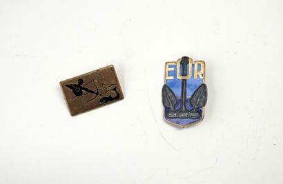 Ensemble de 2 insignes en métal doré et émaillé:...