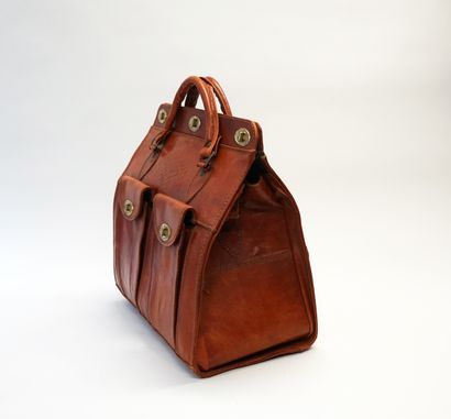 Sac de voyage en cuir fauve à 2 anses et...