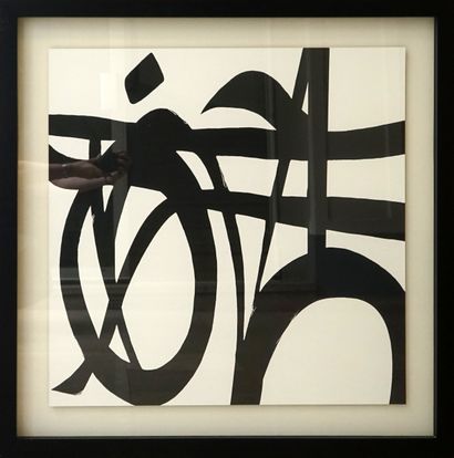 COMPOSITION abstraite en noir sur fond blanc,...