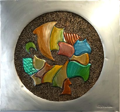 Panneau décoratif en aluminium repoussé et...