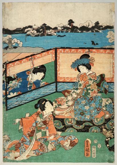 Estampe oban tate-e de TOYOKUNI III: princesse...