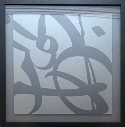 COMPOSITION abstraite en noir sur fond gris,...