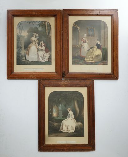 Ensemble de 3 gravures en couleurs sur le...
