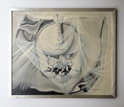 P. COUSSOT - Trois enfants. Huile sur toile,...