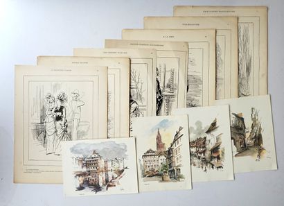 A. GREVIN - 13 planches en noir issues des...