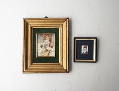 Ensemble de 2 miniatures polychromes gouachées:...