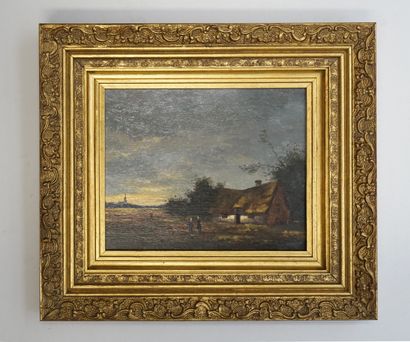 ECOLE DU XXEME - La ferme, huile sur panneau,...