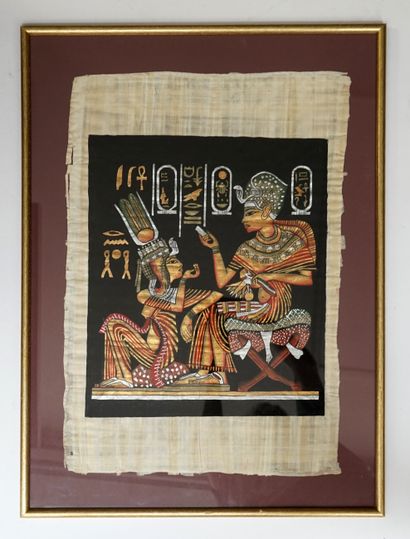 Peinture sur papyrus: ISIS et OSIRIS, EGYPTE...