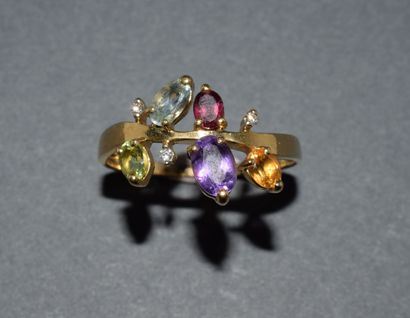 MULTI COLOR RING in 18K (750°°) yellow gold,...