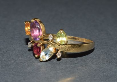 MULTI COLOR RING in 18K (750°°) yellow gold,...