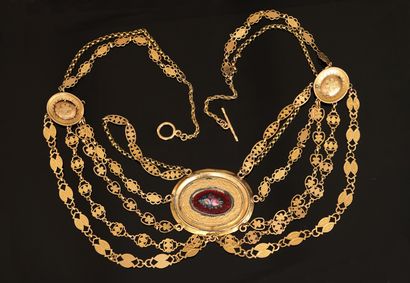 18K (750/°°) yellow gold slave necklace centered...