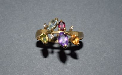 MULTI COLOR RING in 18K (750°°) yellow gold,...
