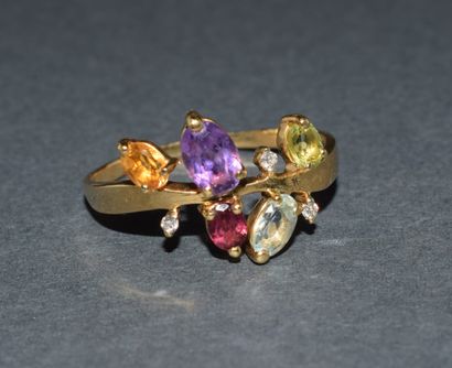 MULTI COLOR RING in 18K (750°°) yellow gold,...