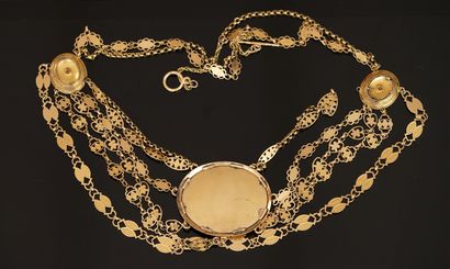 18K (750/°°) yellow gold slave necklace centered...