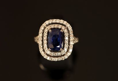 RING in 18K (750/°°) white gold, centered...
