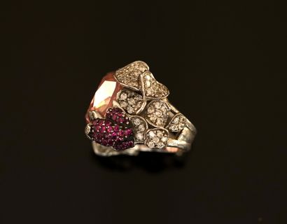 COKTAIL ring in 925/°° sterling silver, centered...