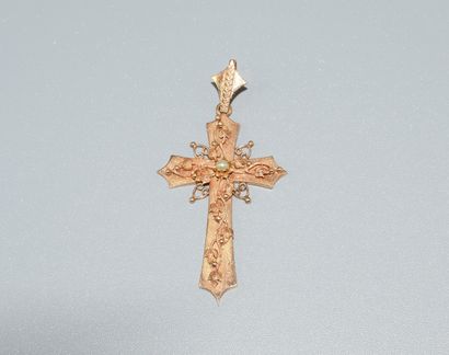 PENDENTIF CROIX en or rose 18K (750/°°) à...