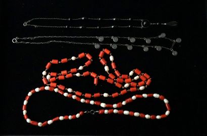 SET of 2 necklaces, 1 with black glass beads...