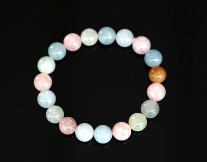 BRACELET de perles rondes de morganite et...