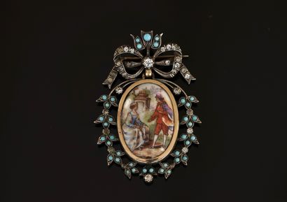AC- BROCHE PENDENTIF en or jaune et argent...