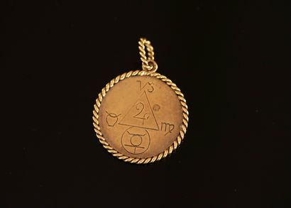 Round, double-sided masonic MEDAL in 18K...