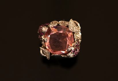 COKTAIL ring in 925/°° sterling silver, centered...