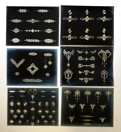 SET of 6 black and white plates of antique...