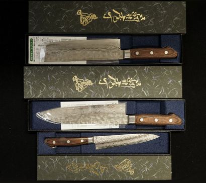 ENSEMBLE de 3 couteaux japonais de cuisine,...