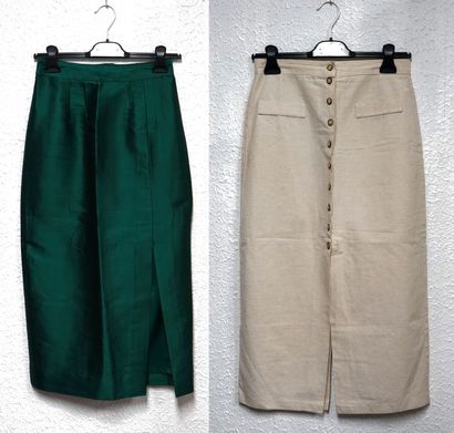 ENSEMBLE including 1 long green split skirt...