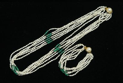 Gilded metal, biwa beads and green round...