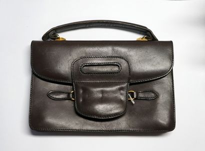 VINTAGE - Chocolate leather handbag, snap...