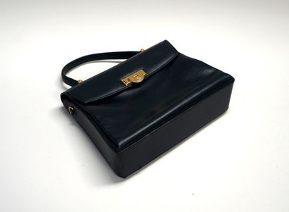 POURCHET - Vintage navy blue leather BAG,...