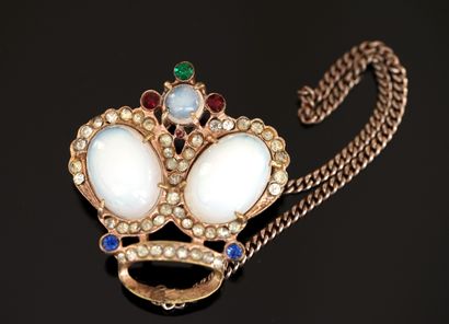 Gilded metal crown brooch embellished with...