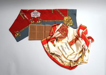SET of 2 anonymous FOULARDS and 1 Ted Lapidus...