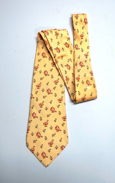 HERMES - Silk CRAVATE with geese and goslings...
