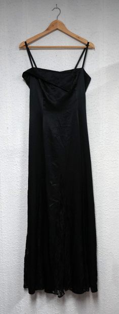 Black satin and lace evening gown, long,...