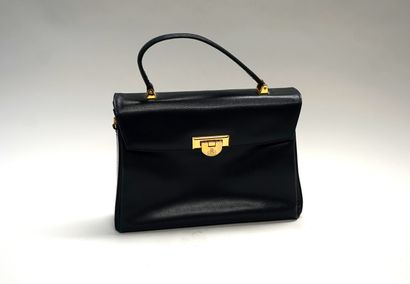 POURCHET - Vintage navy blue leather BAG,...