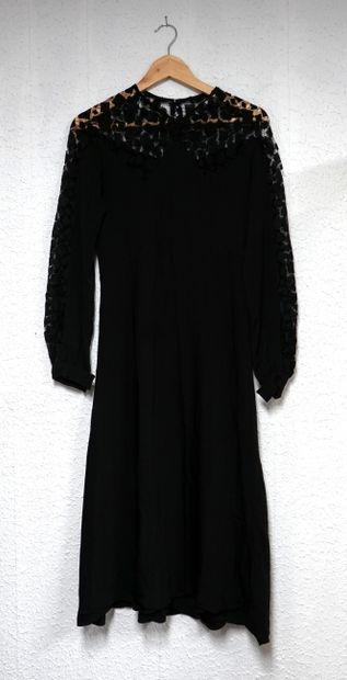 VINTAGE - Black crepe midi-length dress,...