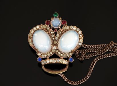 Gilded metal crown brooch embellished with...
