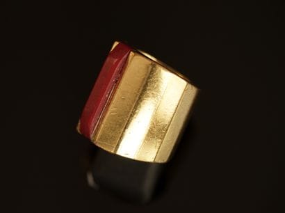 CHEVALIERE RING in gilded metal adorned with...