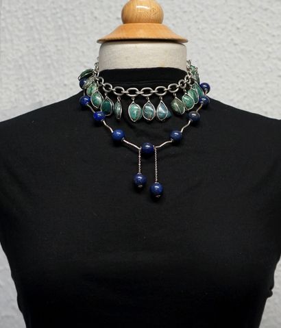NECKLACE in silver min 800/°° with green...