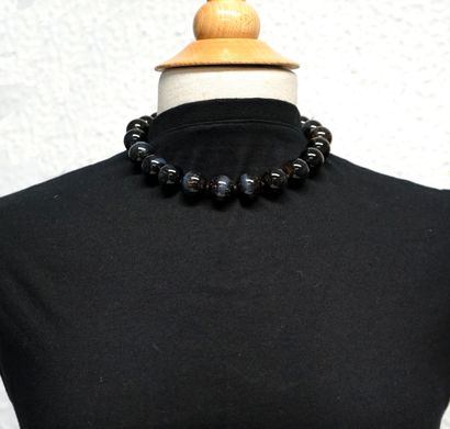 NECKLACE with hawk's eye balls, 18mm, gold-plated...