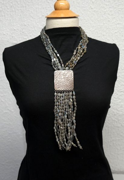 Multi-row necklace of pebbled labradorite...