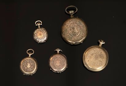 SET of 5 COLLAR or GOUSSET WATCHES with silver...