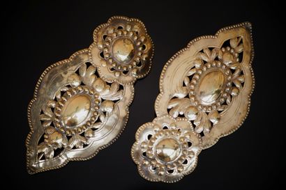 PAIR OF openwork, poly-lobed gilt metal ornaments...