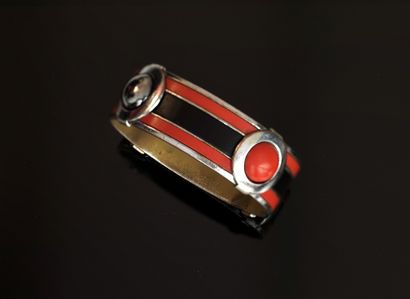 Art Deco flat JONC BRACELET in chrome-plated...